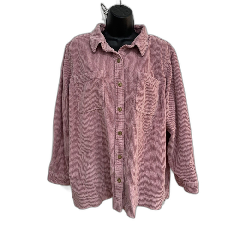 LL Bean Corduroy Shirt Womens 2XL Pink Button Down Long Sleeve Shacket